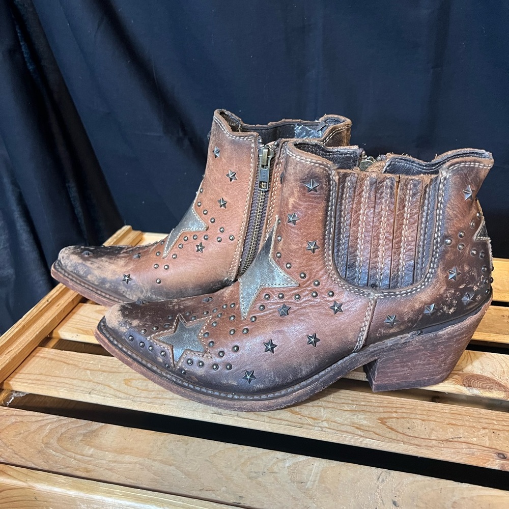 Liberty Black Women's Brown Zip Leather Western Bootie w/Star Detail. Size 7.5 - Picture 4 of 12